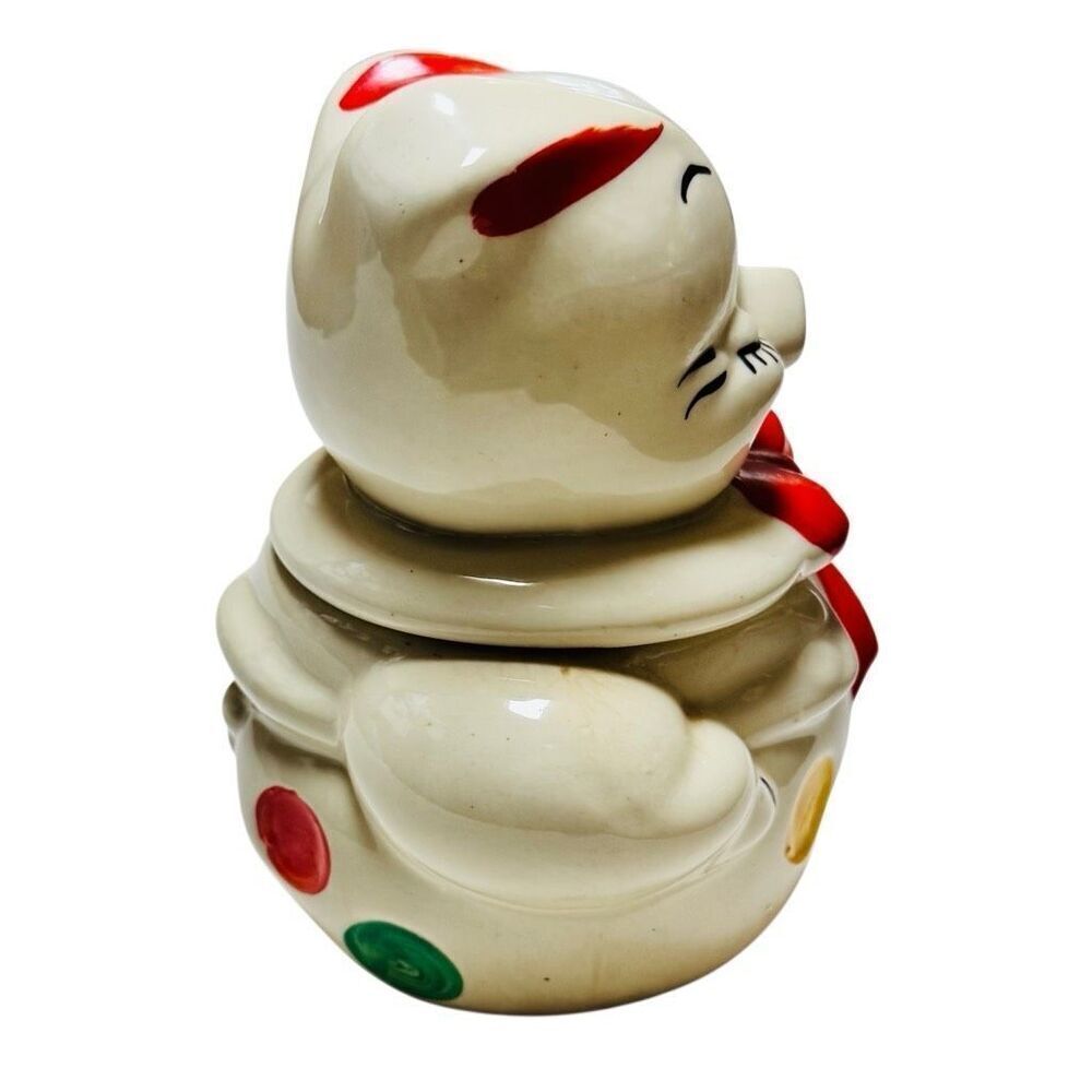 Shawnee American Bisque Vintage Polka Dot Smiling Pig Sugar Jar Ceramic - Picture 3 of 10